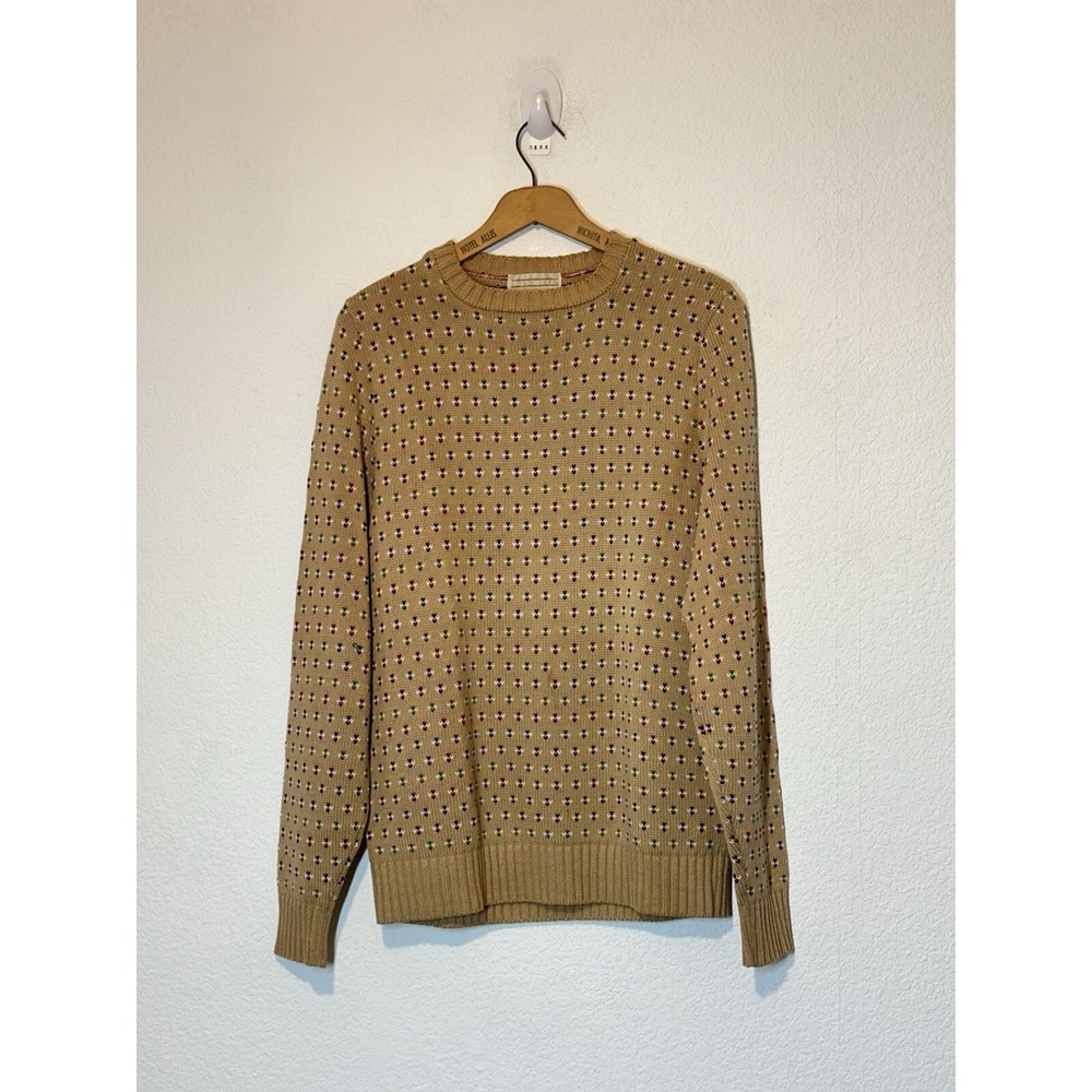 Vintage Lord Jeff Sweater Multicolor Textured Knit Geometric Cotton M USA Preppy